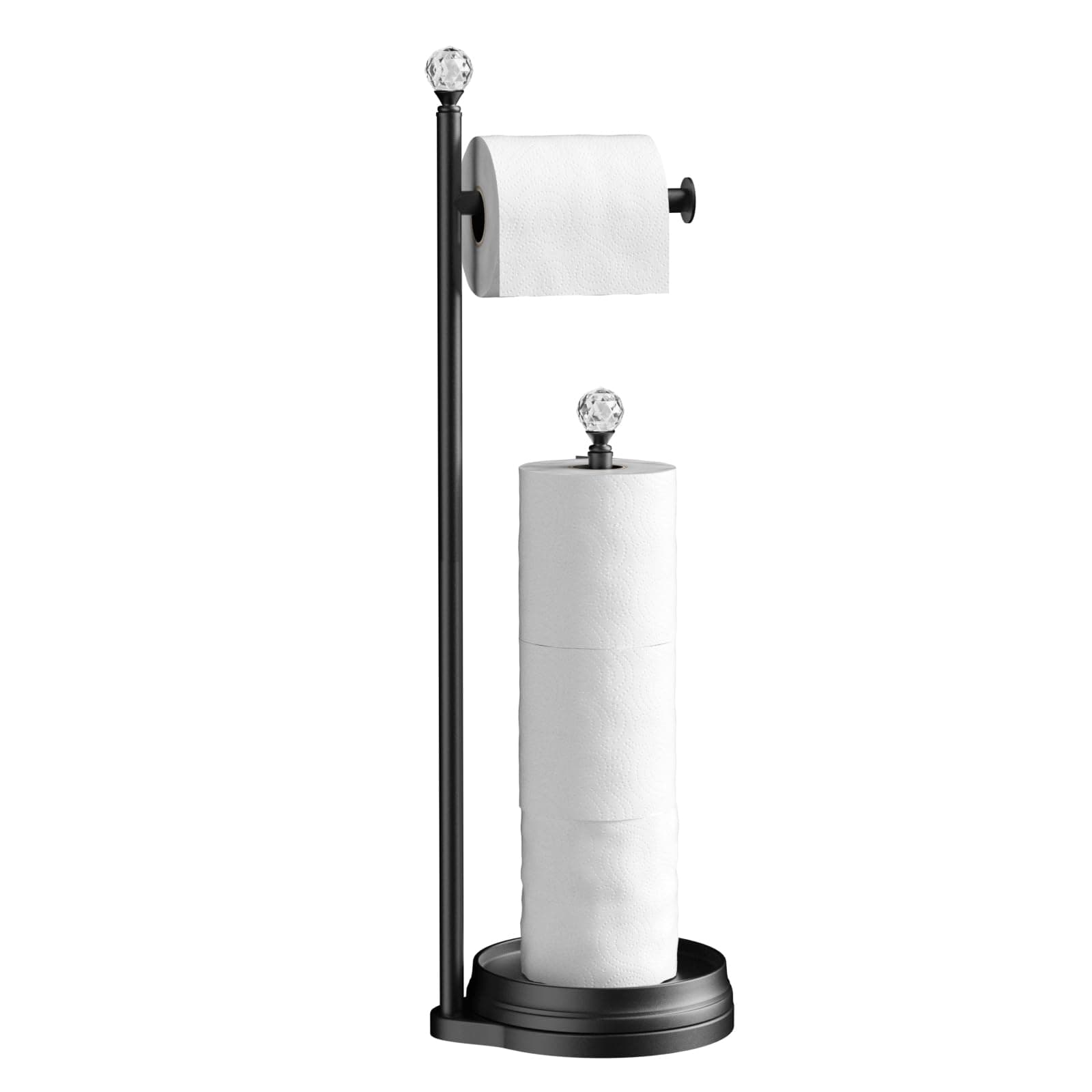 Heavy-Duty Metal-Free Toilet Paper Holder with Crystal Ball, Matte Black Stand