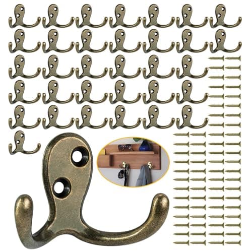 Heavy Duty 14 Pack Double Prong Coat Hooks for Hanging Towel, Coat, Bag, Hat, Cup, Key
| No Rust Black Metal Wall Mounted Coat Hooks with 28 Screws for Heavy Duty Use
| 14 Pack Coat Hooks for Hanging Towel, Coat, Bag, Hat, Cup, Key - Wall Mounted wi 