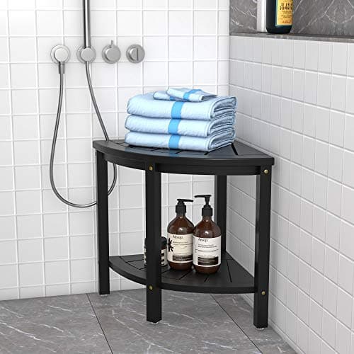 Zhuoyue Bamboo Corner Shower Stool with Storage, Waterproof for Bathroom & Shower