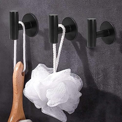 Modket 4-Pack Matte Black Bathroom Robe Hooks 304 Stainless Steel Adhesive Mount التطبيق