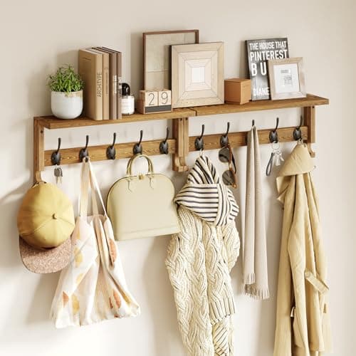 AMBIRD Wall Mount Coat Rack with Shelf (White) — Brown