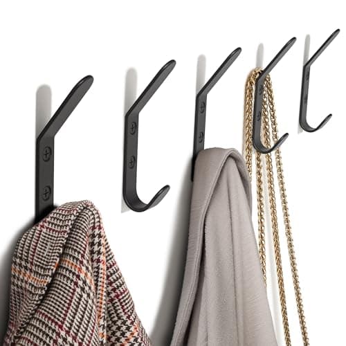Stylish Black Metal Coat Hooks for Wall - Set of 5 | Modern Decor for Jackets, Towels & Hats