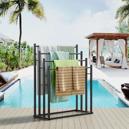Honiter 4-Tier Wide Towel Rack, Black for Outdoor Pools