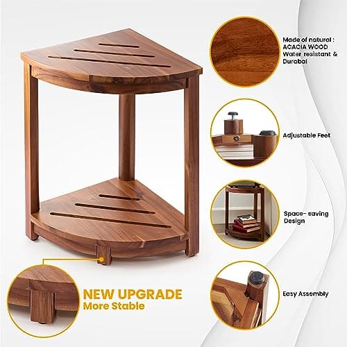 Tinamo Acacia Corner Shower Bench with Storage Shelf