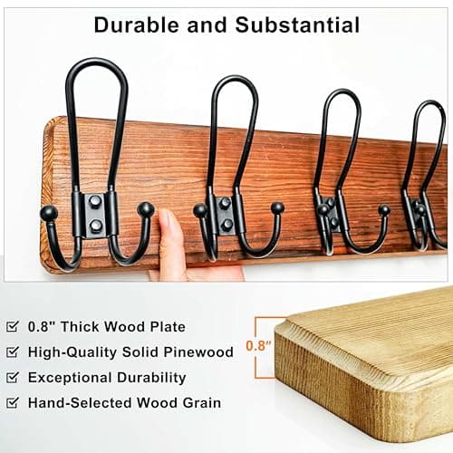 RusticWire J1-5A Wall Coat Rack, Heavy Duty 5 Hook Farmhouse Brown & Black