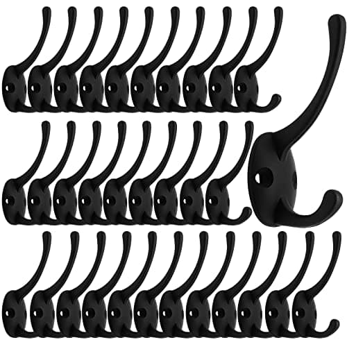 Antique Brass Coat Hooks for Coat, Scarf, Bag, Towel, Key, Cap, Cup, Hat — 32 Pcs Black