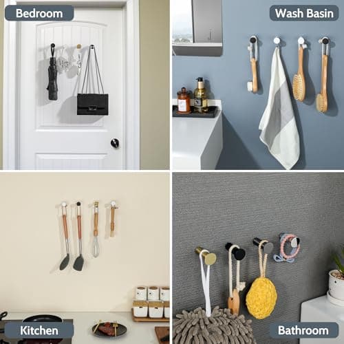 SAYAYO Modern Black Wall Hooks for Bathrooms, SUS 304 Stainless Steel, 4 Packs