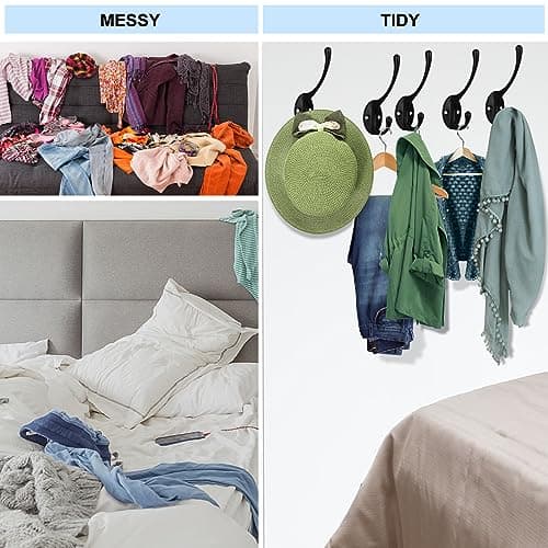 Kruodop 4Pcs Heavy Duty Black Wall Hooks for Coats, Handbags, Towels