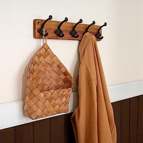WEBI Rustic Brown Wall Mount Coat Rack with 5 Cast Iron Hooks