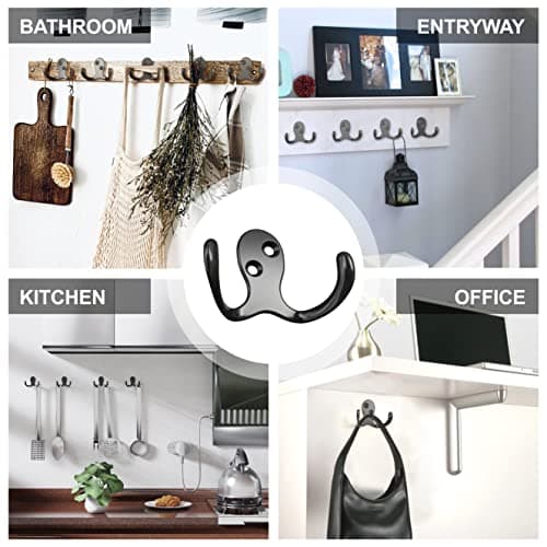 12PCS Heavy Duty Double Prong Hooks with 24 Screws for Home and Kitchen