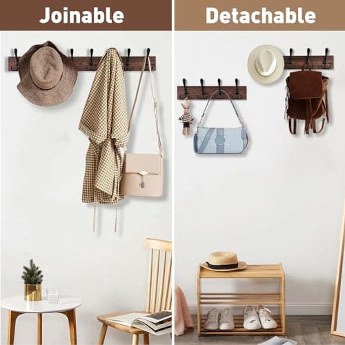 Large Wall Mount Coat Rack with 8 Triple Hooks - Brown Pine Wood Plank Hat Rack for Coat, Hat, Jacket