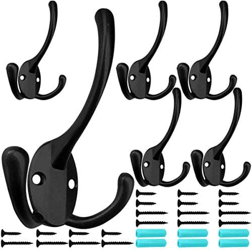 Retro Double Utility Rustic Hooks for Thick Coats and Bags (6 Pack)