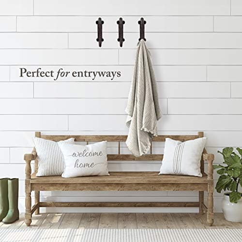 Rustic Dark Brown Cast Iron Coat Hooks (3 Pack)