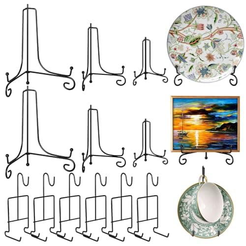3 Size Gold Plate Stands 6pcs for Display Plates, Cup & Saucer, Picture Frames, Tableware Organizer — Black