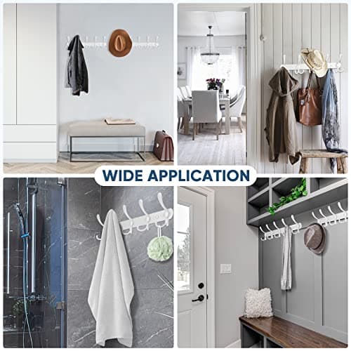 TICONN Wall Mount Coat Rack, 2-Pack White, 5 Heavy-Duty Hooks