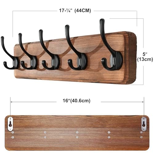 SKOLOO Rustic Pine Wall Mount Coat Rack - 5 Hooks