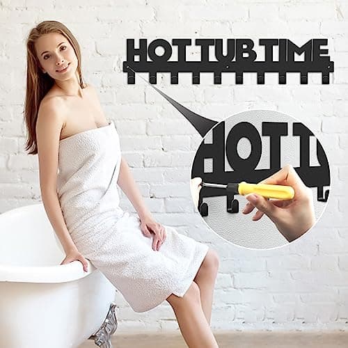 Large Black Towel Racks for Bathroom Wall Mount Decor with Hooks (Hot Spring, Swim Pool, Hotel)