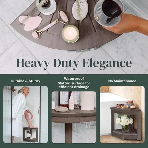 HDPE Corner Shower Stool - Waterproof Shower Bench for Shaving and Organizing (Brown)