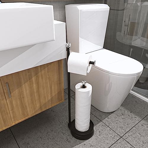 Heavy-Duty Metal-Free Toilet Paper Holder with Crystal Ball, Matte Black Stand