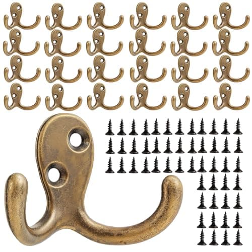 Bronze Double Prong Coat Hooks - 8 Pack, Wall Mounted, Heavy-Duty for Living Room & More — 25pcs Bronze
