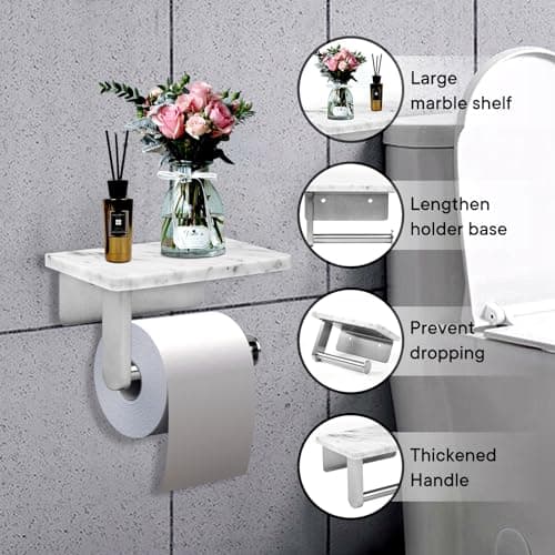 Brushed Nickel Natural Marble Toilet Paper Holder, Wall Mounted for Bathroom Washroom