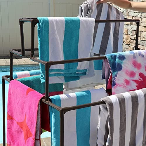 Essentially Yours 10 Bar Towel Rack - Poolside Storage Organizer, Brown Style 744125