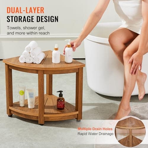 VEVOR HDPS Waterproof Shower Bench, 18.5" Corner Stool with Storage, 350lbs Capacity