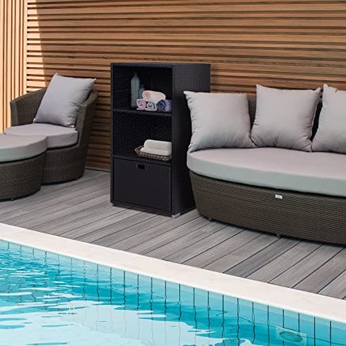 Outsunny Valet Pool Towel Rack, Espresso, 2 Shelves + 1 Basket Drawer
