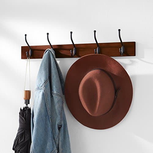 Amazon Basics Farmhouse Wall Mount Coat Rack, 5 Hooks, Light Walnut