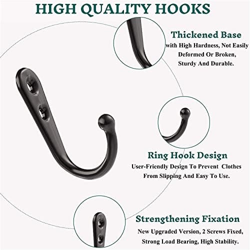 Farmhouse Black Coat Hooks - 38 Pack Rustic Wall Mount Organizer