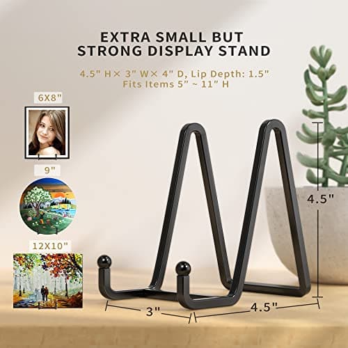 4 Pack 4.5 Inch Black Metal Wire Plate Stand + Picture Frame Holder for Book, Decorative Plate, Plaque