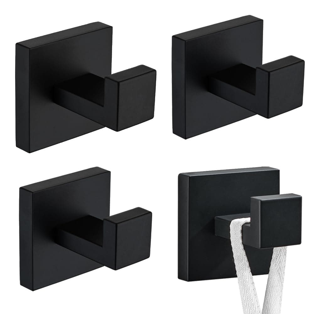 304 Stainless Steel Matte Black 4-Pack Wall Mount Towel Holder for Bathroom Kitchen Garage