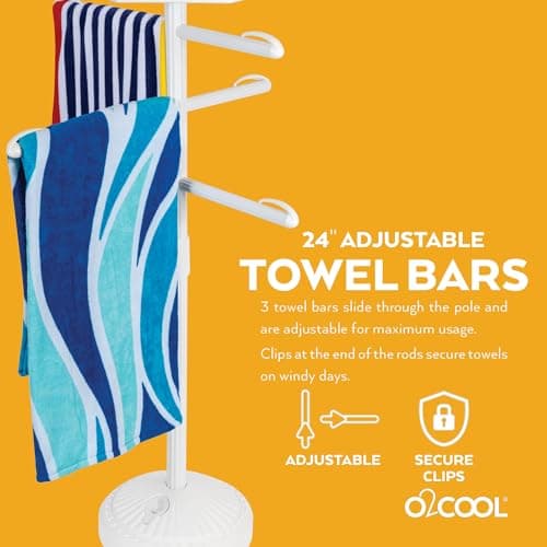 O2COOL Adjustable Pool & Patio Towel Holder, White