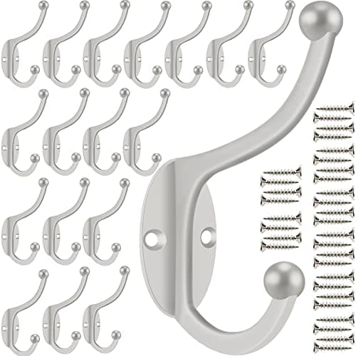 ZEYU 10PC Coat & Towel Hooks, No Rust, Black, Wall Mounted — 20Pcs Silvery