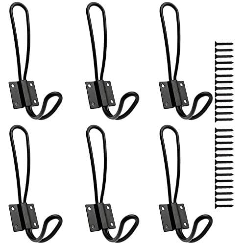 Rustic Black Farmhouse Hook Rack, 6 Pack with Screws