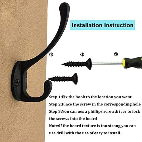 IBosins 10 Pack Heavy Duty Retro Double Coat Hooks, Black