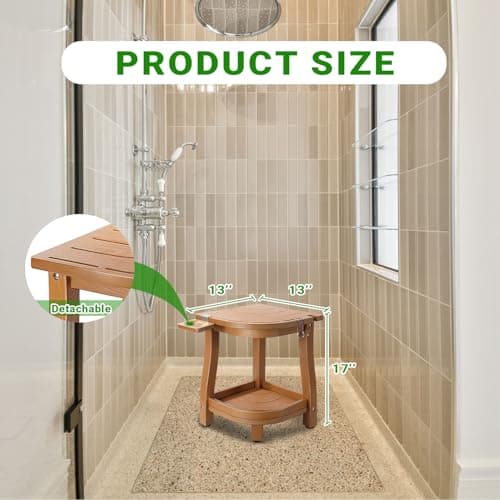 ETECHMART Waterproof Corner Shower Stool with Storage, Teak Finish for Legs Shaving