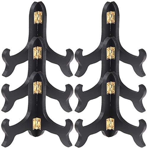 LOCOLO 6-Pack 4 Inch Black Wooden Picture Frame & Plate Holder Easels