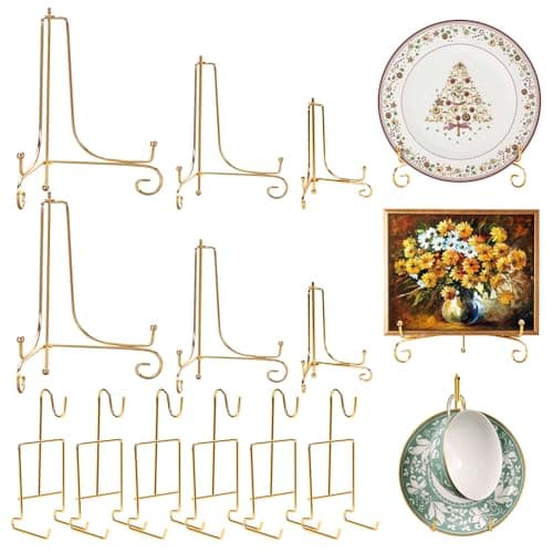 3 Size Gold Plate Stands 6pcs for Display Plates, Cup & Saucer, Picture Frames, Tableware Organizer