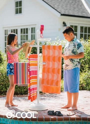 O2COOL Adjustable Pool & Patio Towel Holder, White