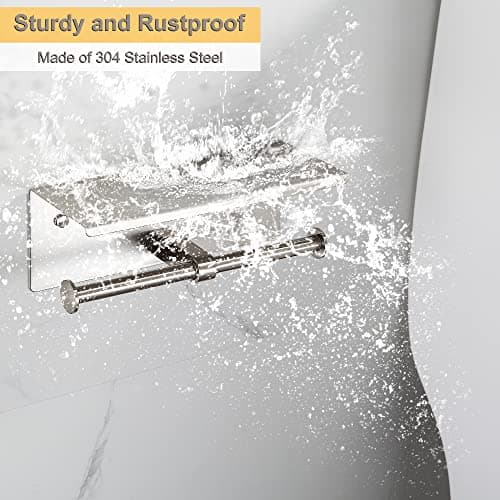 Bathroom Toilet Paper Holder with Shelf, Brushed Nickel, 304 Stainless Steel