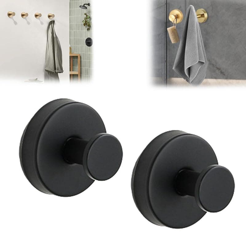 Luxe No-Drill Hooks, Stainless Steel Suction Cup Hooks for Bathroom, Shower, Glass Doors(Black, 2PC)