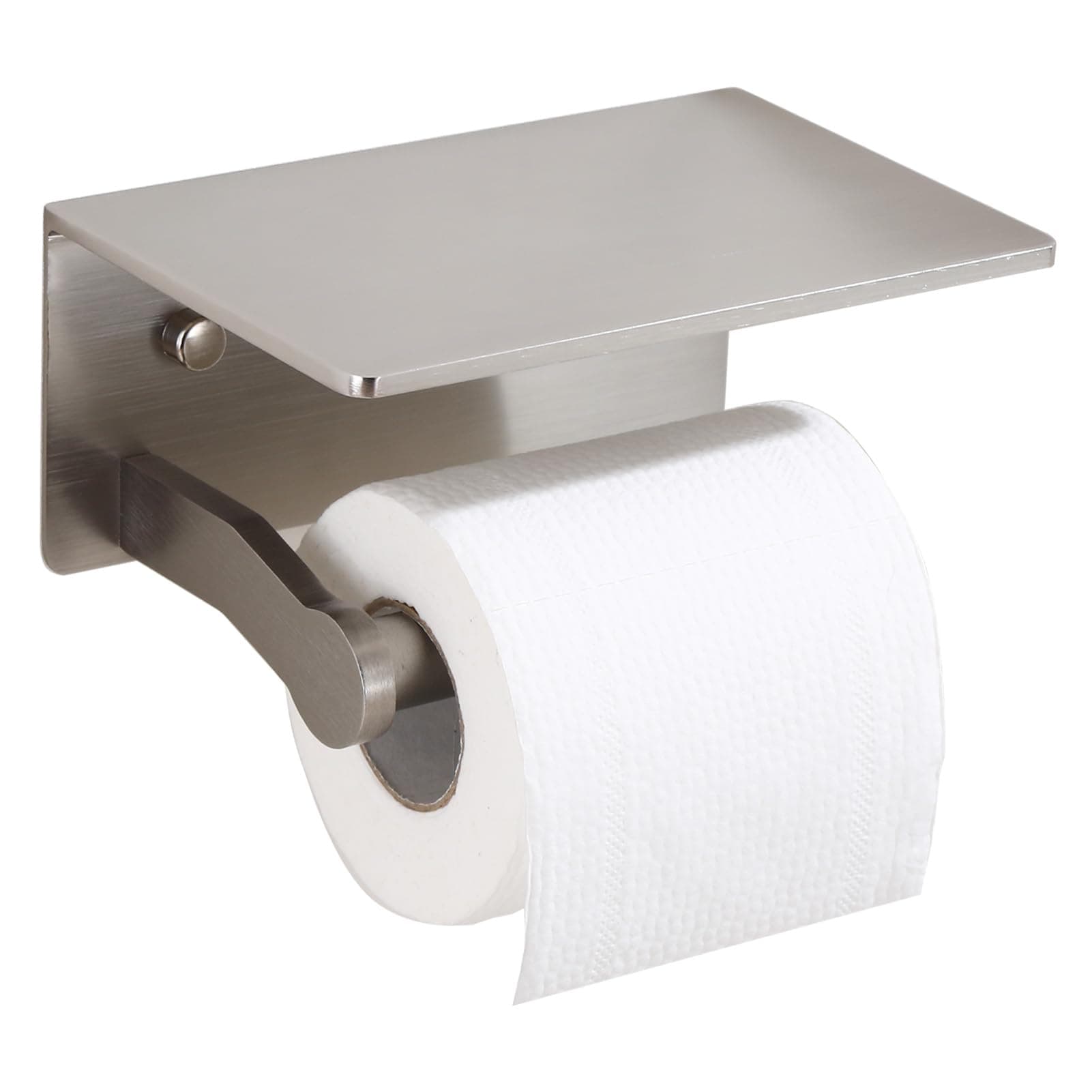 Toilet Paper Holder with Shelf & Cell Phone Storage - Adhesive or Screw Mounted