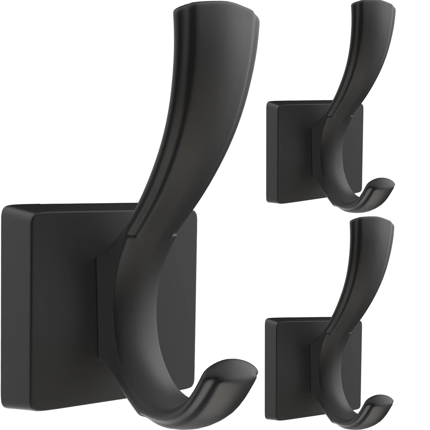 3 Pack Black Towel Hooks for Bathroom Coat & Key Hanging