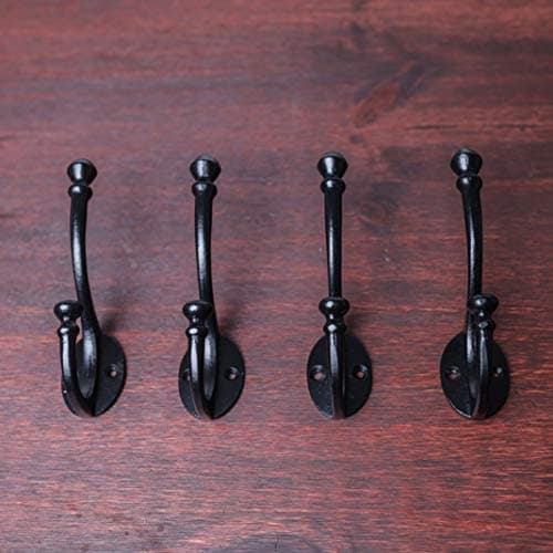 Craftsman Road Black Vintage Cast Iron Wall Hooks - Rustic Farmhouse Coat Hooks | Coats, Bags, Towels, Hats | Heritage S — Black