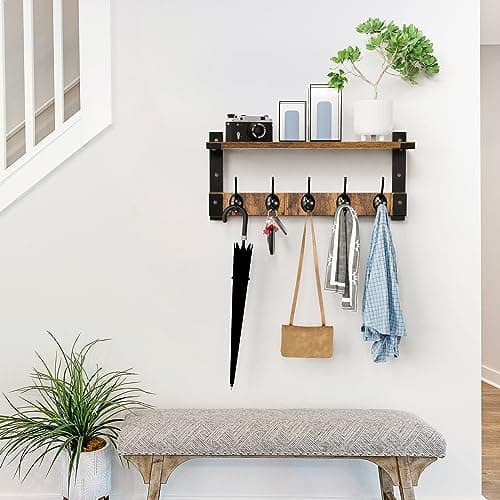 Wall Hooks with Shelf Coat Rack, Wall Mount Hanging for Entryway, Living Room, Bathroom