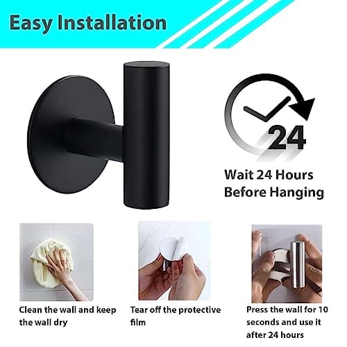 Modket 4-Pack Matte Black Bathroom Robe Hooks 304 Stainless Steel Adhesive Mount التطبيق