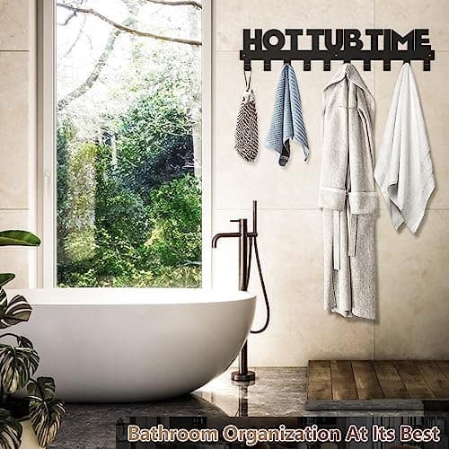Large Black Towel Racks for Bathroom Wall Mount Decor with Hooks (Hot Spring, Swim Pool, Hotel)