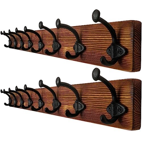 WEBI Rustic Brown Wall Mount Coat Rack with 5 Cast Iron Hooks — Brown