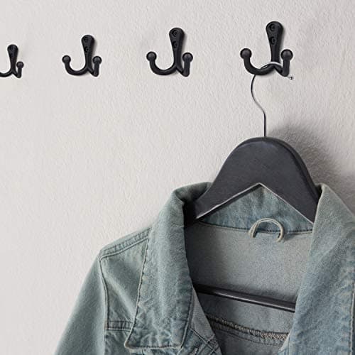 6-pack Heavy Duty Vintage Coat Hooks with Double Prongs for Wall Mounting - Black